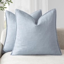 Pack of 2, Decorative Linen Soild Throw Pillow 18" x 18" Pack of 2 Sky