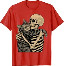 Skeleton Hugging Cat Halloween Cat Lover Cute Present Unisex T-Shirt