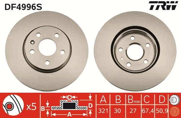 2X Bremsscheibe TRW Single DF4996S FüR Insignia Opel Saab J61 Camaro Malibu G09-image