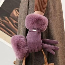 Women's Winter Warm Plush Gloves Soft Suede Touch Screen Cycling Driving Style