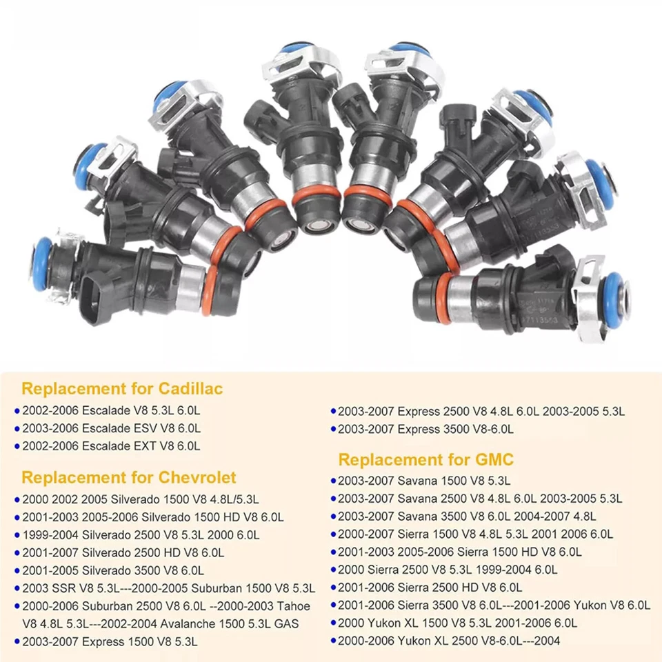 8Pack Original Fuel Injectors For 99-07 Chevy Silverado 4.8L 5.3L 6.0L 25317628 Foto 4 de 4