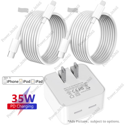 PD 35W Dual USB-C Fast Charger Cable Power Adapter For iPhone 14 13 12 11 XR X 8