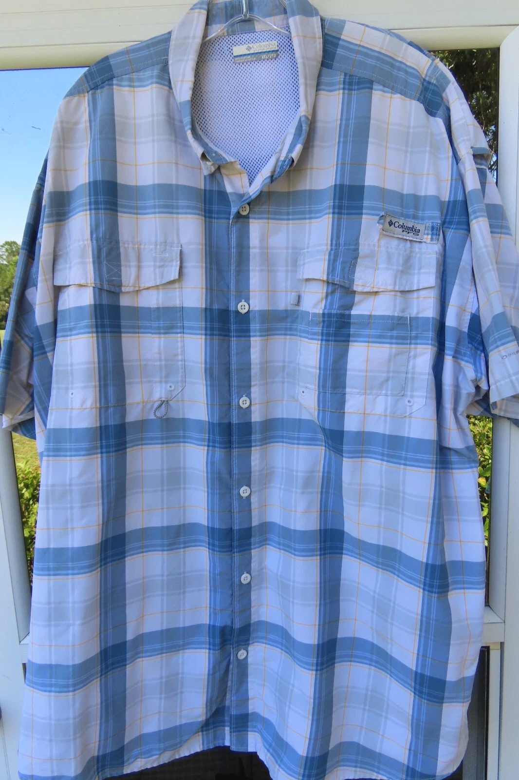 Columbia PFG Mens Tactel Nylon Beige Plaids Checks Vented Fishing Shirt XXL 2XL