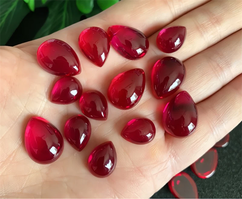 Wholesale Pear Cabochon Pigeon Blood Red Ruby Lab-Created AAAA+ Loose Gems 10Pcs - Image 2 of 4