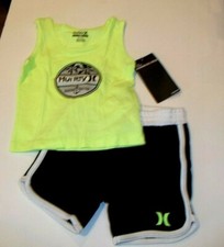 NEW HURLEY 2 pc set shorts sleeveless t shirt yellow black boys sz 24 months