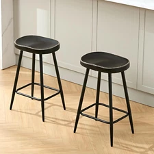 Bar Stools Set of 2, Modern 24" Counter Height Bar Stools, Black Faux Leather Ba