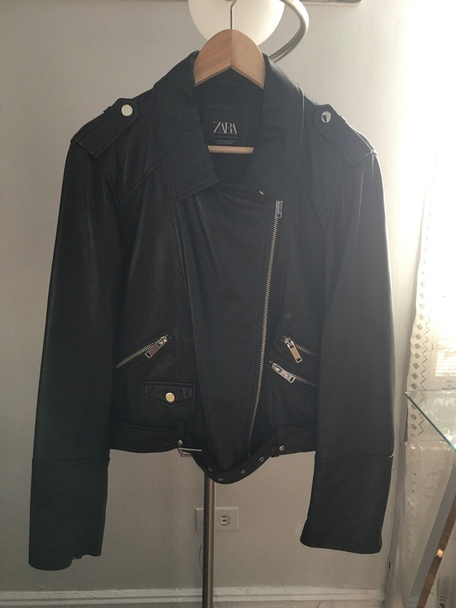 ZARA ライダースsizeXL美品 ZARA sz XXL GENUINE LEATHER MOTO/BIKER JACKET WOMEN Black