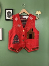 Vintage Ashley Hill Christmas/Holiday Embellished Vest Wool Blend Size Medium