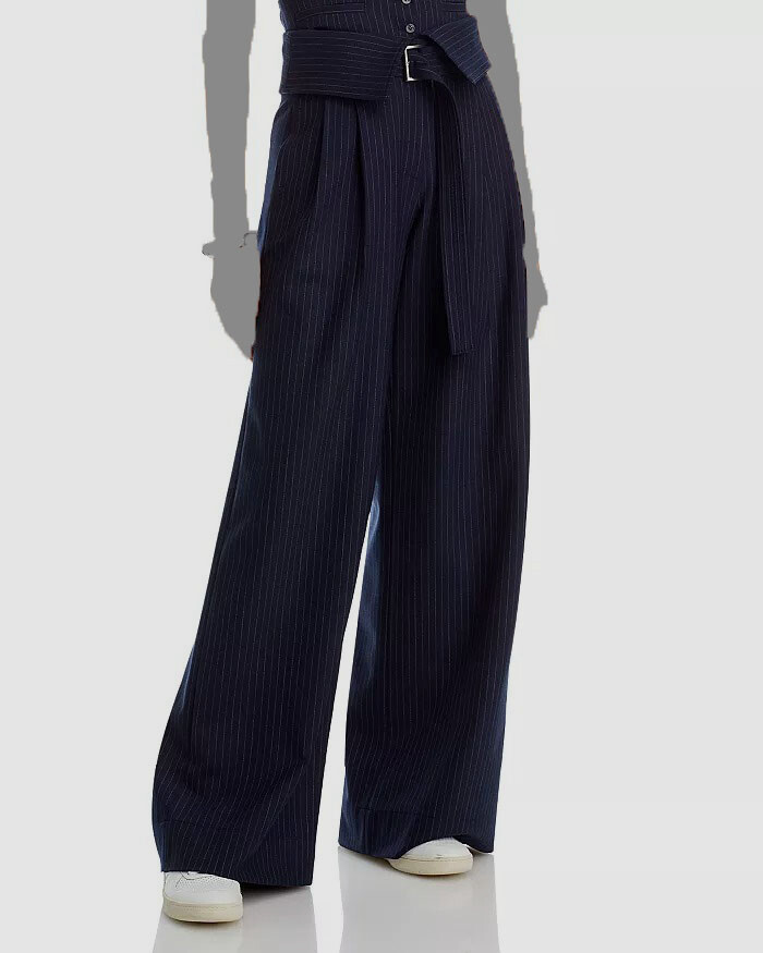 【oan】Cape Wide Pants A.L.C. Women's Blue Emma Pinstripe Foldover Wide-Leg Pants