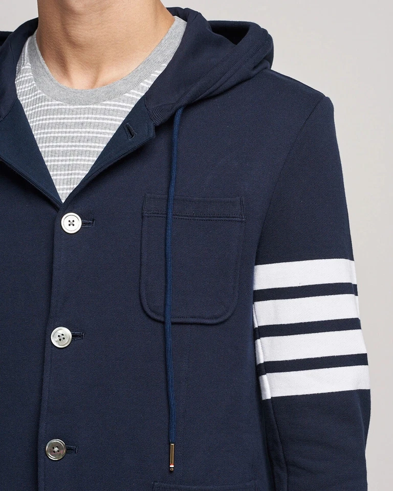 Thom Browne 4 Bar Rayas Preppy Real Sudadera con Capucha Abrigo Deportivo Chaqueta Blazer Calce Ajustado Foto 2 de 4