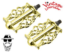 ORIGINAL F R Vintage Lowrider Pedal W/Cage Twisted Bicycle Pedals 1/2" Gold