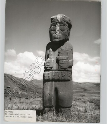13 Ft LAVA Carved MONOLITH Statue 3000 Year Old 1966 Press Photo Carmelite Friar