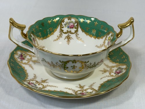 (4) Cauldon England for Henry Morgan & Co, Green & Rose Bouquet CREAM SOUP SETS - Picture 6 of 12