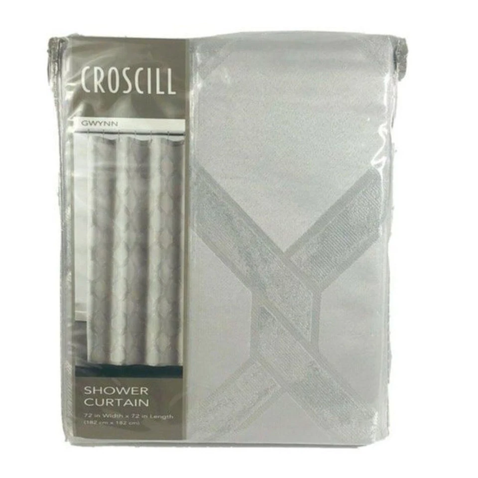 Cortina de Ducha de Tela Croscill Gwynn Gris Plateado Diseño Geométrico ¡Nueva! Foto 3 de 3