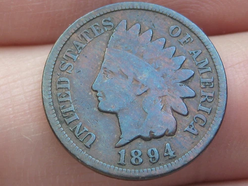 1894 Indian Head Cent Penny, VG Details- Blue Toning