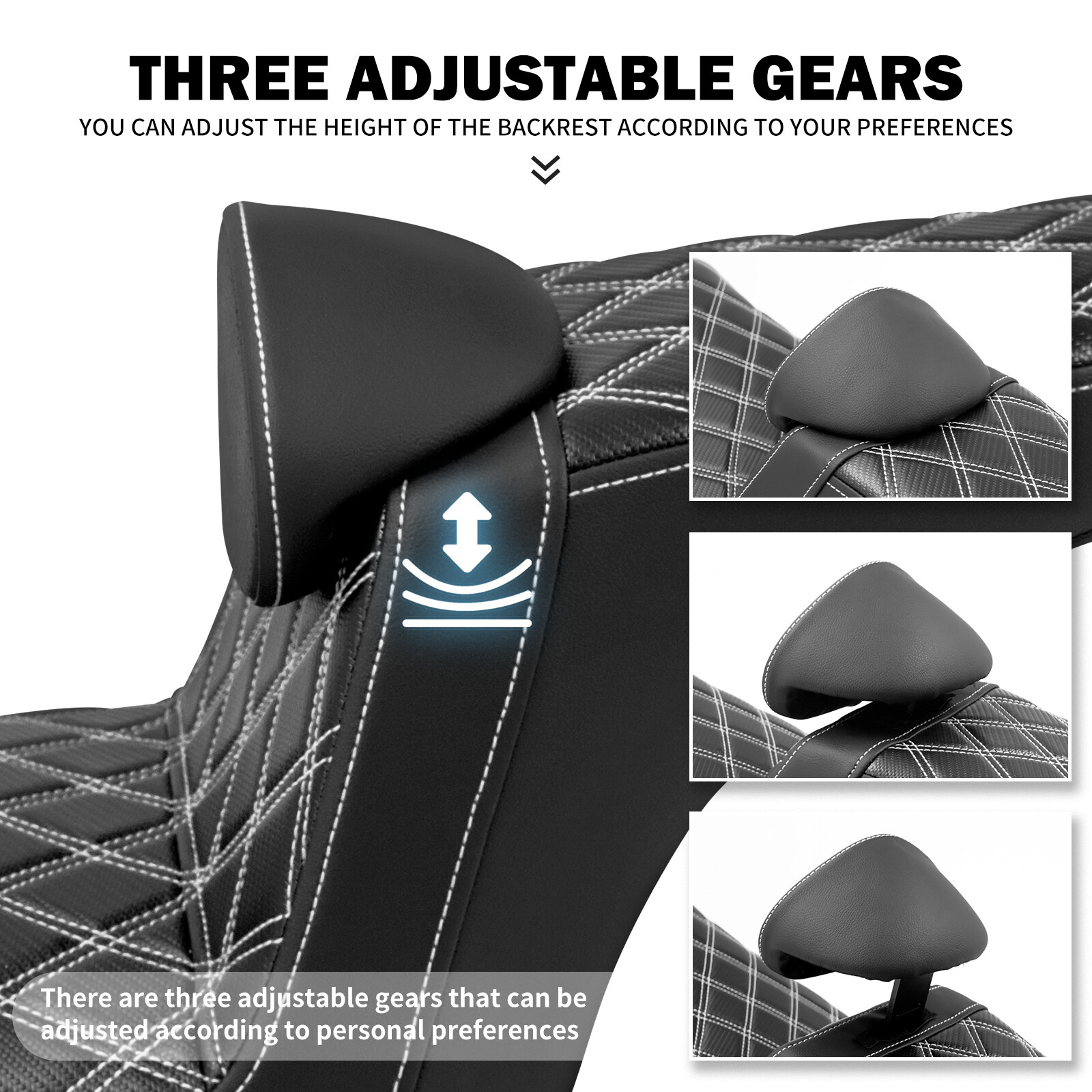 Driver Passenger Gel Seat White Line w/ Backrest For Harley 2018-2025 Low Rider