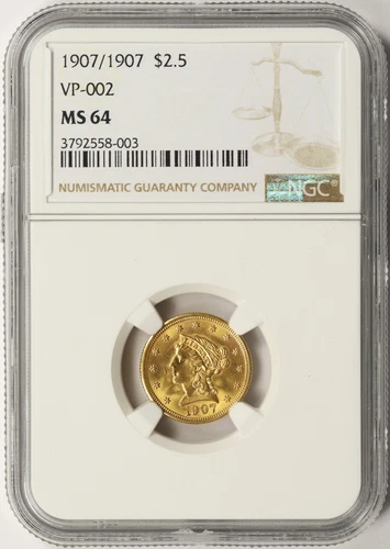 1907/1907 $2.5 Liberty Head Gold Quarter Eagle VP-002 NGC MS64