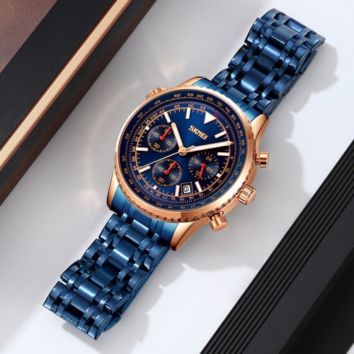 SKMEI Men Brand Watch Chronograph Multifunction Quartz Wristwatch Steel Watches - Picture 8 of 28