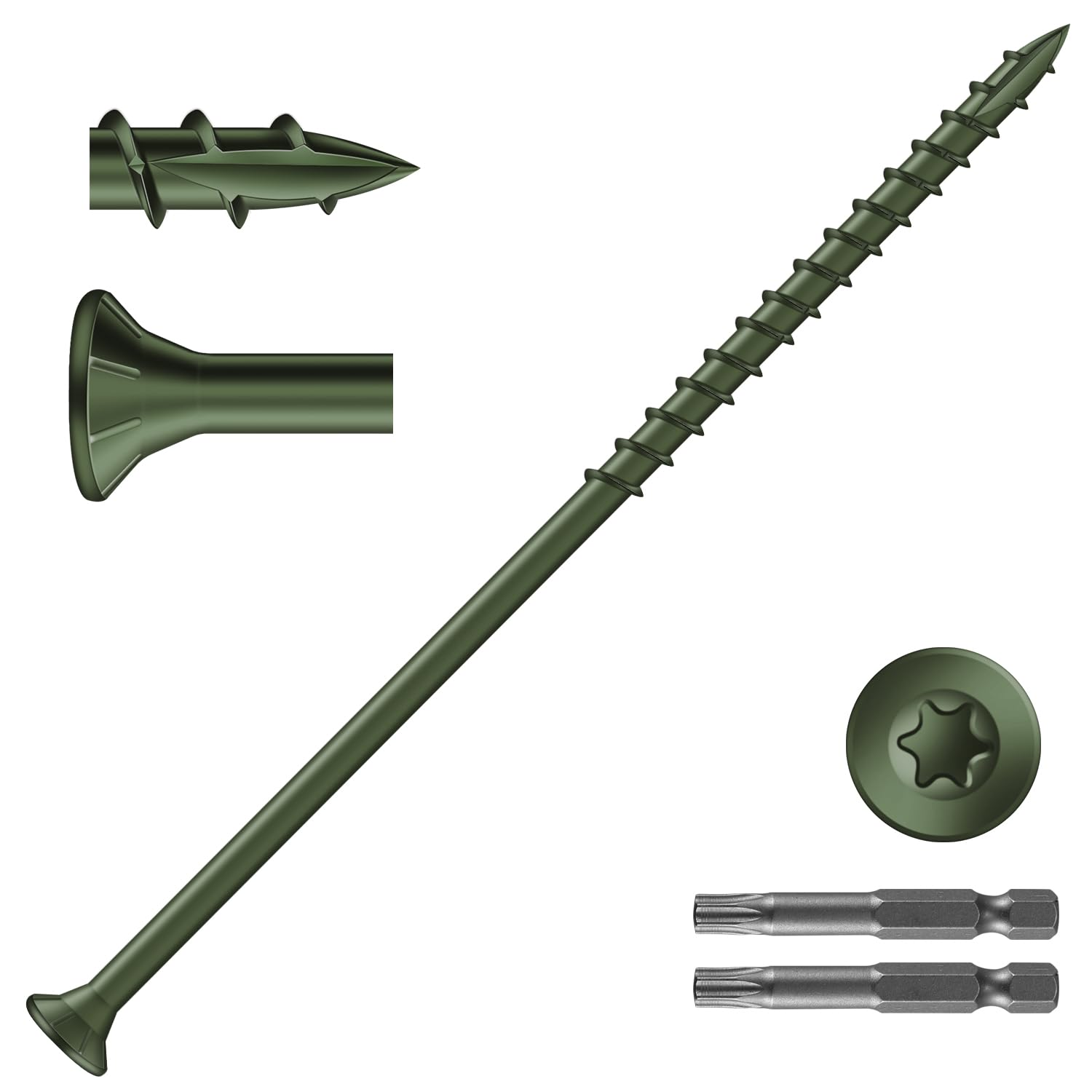 10x5 Deck Screws (410Pcs) 10Lb Exterior Wood Screws Carbon Steel Green Flange Head