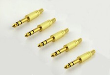 5 Pack 1/4" Male Stereo TRS Audio Cable Jack Spring Solder Connector Gold Plugs