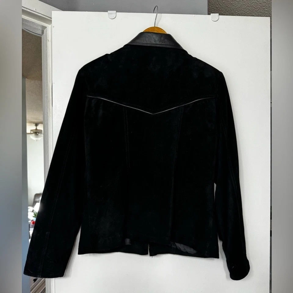 Vintage Y2K Passport du Cuir Leather Sport Jacket L Black Suede & Leather - Image 4 of 4