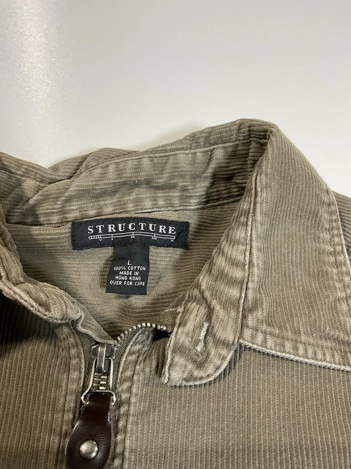 Vintage Structure Corduroy 1/4 Jacket Sz XL Grunge Khaki Utility Shirt 90s - Image 4 of 4