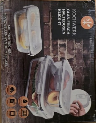 Kochwerk Glas Klickboxen 3er-Set Frischhaltedosen Mikrowelle Einfrieren Backofen