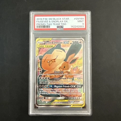 Eevee & Snorlax GX SM169 PSA 9 Tag Team Tins Pokemon Card