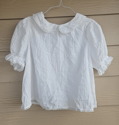 Emerson Lang Cotton Blouse White Sz L Puff Short Sleeves Summer