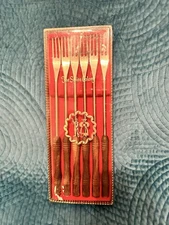 Vintage Swiss Colony Fondue Fork Set In Box - Set 6 W Wood Handles