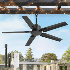 48" Waterproof Outdoor Ceiling Fan with Remote, 6-Speed DC Motor, Black