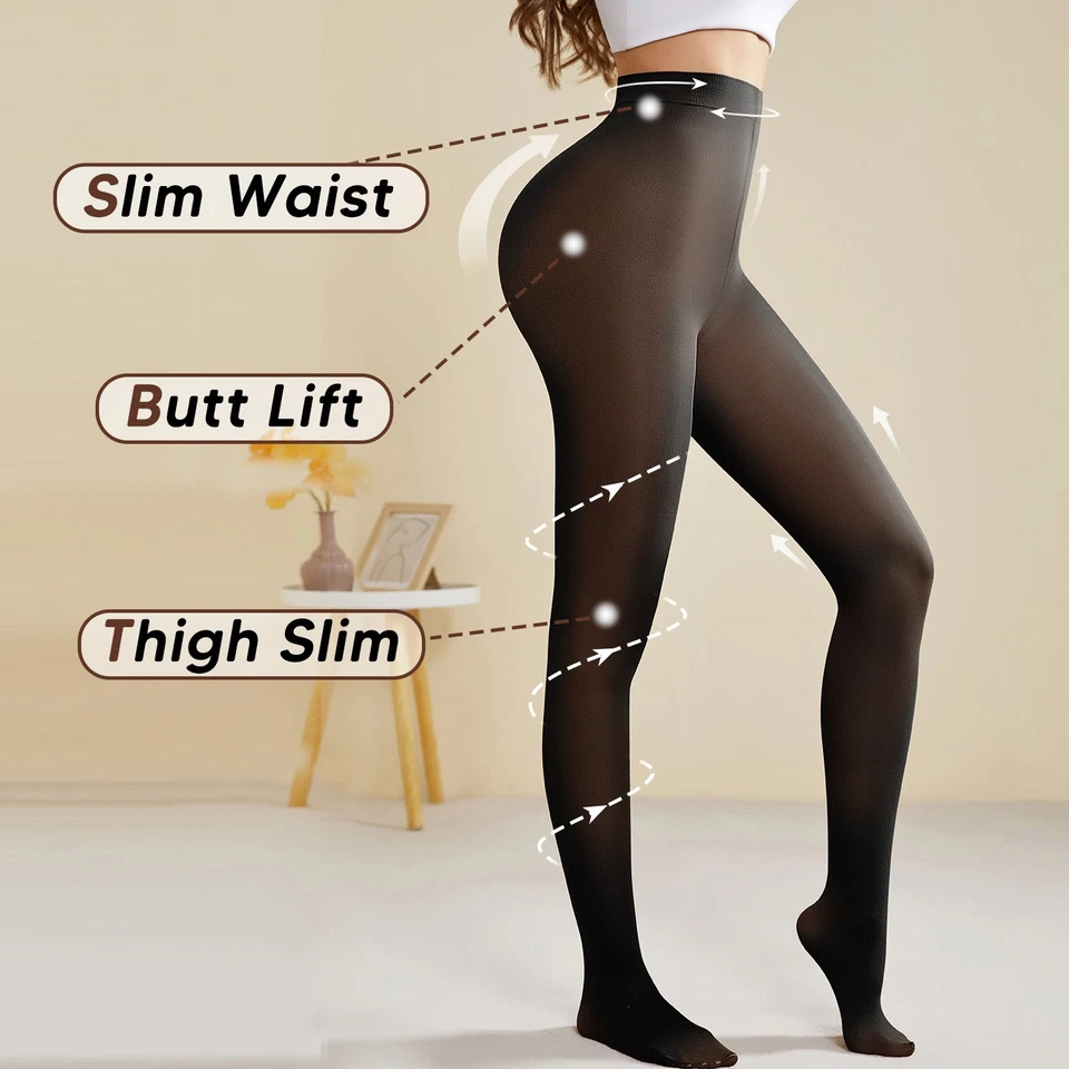 Pantimedias superiores semi transparentes de control para mujer cintura alta altas elásticas negras Foto 3 de 4