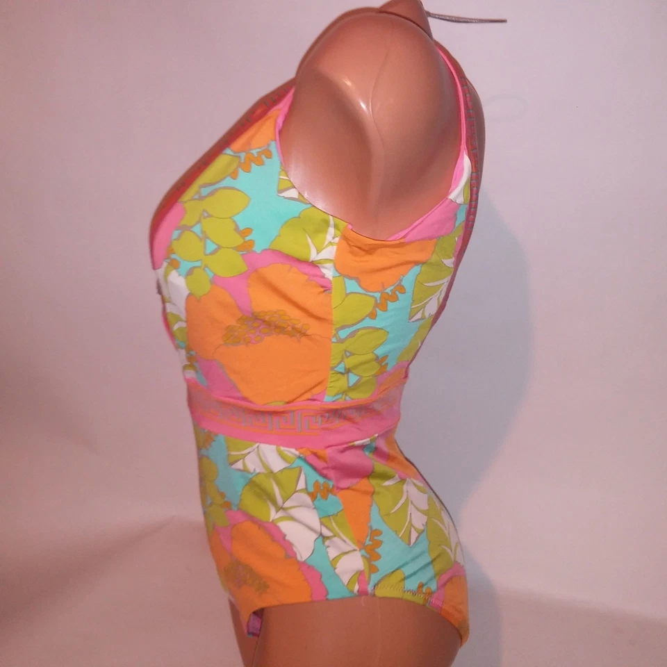 Estofamento removível Trina Turk One Piece grande natação rosa laranja floral mergulho - Imagem 4 de 4