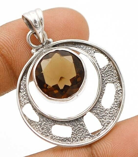 Natural 5CT Smoky Topaz 925 Solid Sterling Silver Pendant