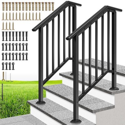 2 Pack Outdoor Stair Hand Rails 3 Step Porch Deck Railing Kit   Galvanized Steel