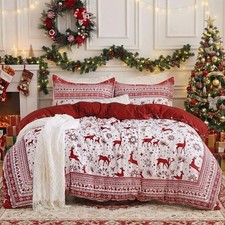 Christmas Duvet Cover Queen, Reversible Printed Comforter Cover Set Christmas...