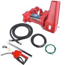12V 15GPM Fuel Transfer Pump with Discharge Hose  Nozzle for Gas  Diesel Red 