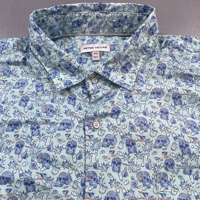 Peter Millar Shirt Mens 2XL Skull All Over Print Tequila Agave Day of Dead Loud