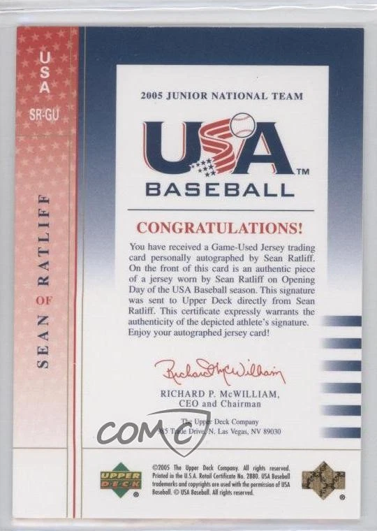 2005 USA Baseball Junior National Team Signed Jersey /360 Sean Ratliff Auto - Image 2 of 2