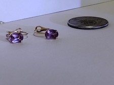 Amethyst Dangle Lever HOOP EARRINGS Oval Cut Basket Set - 14KT Gold 1.25 CTTW