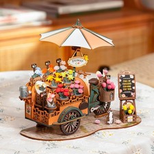 ROBOTIME Model Kits For Adults To Build Blossom Cart, 3D Wooden Puzzles Home Dec