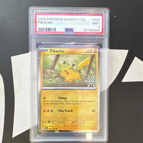 Pokémon Pikachu 025/165 2025 Holiday Cal Stamped PSA 9 Mint Common Holo TCG