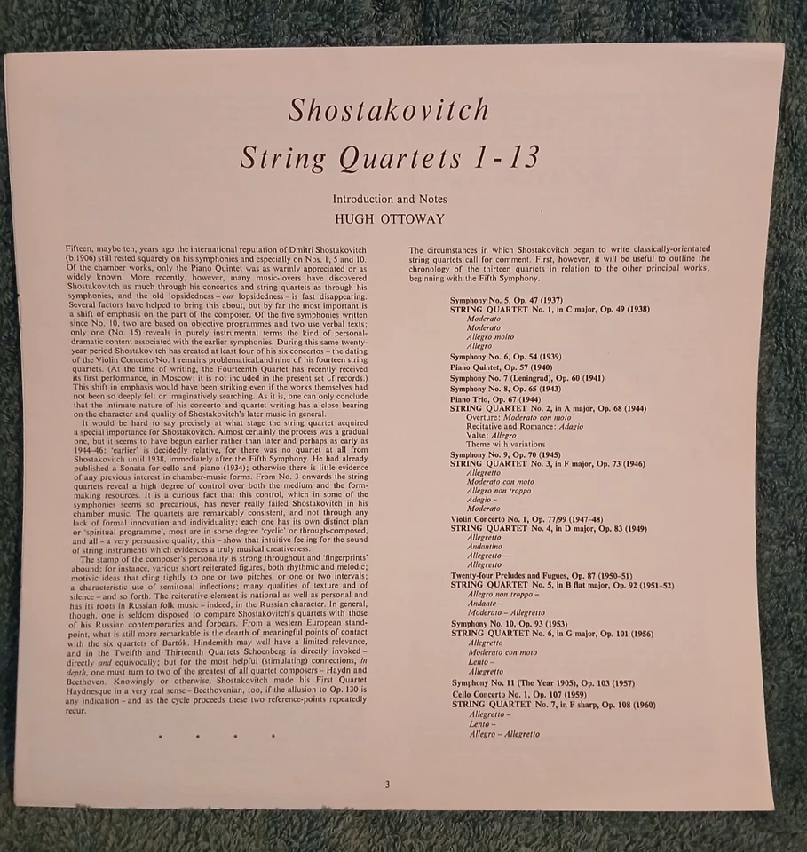 SHOSTAKOVITCH - STRING QUARTETS 1-13 - BORODIN QUARTET - MELODIYA  SLS 879 1967 - Image 2 of 3
