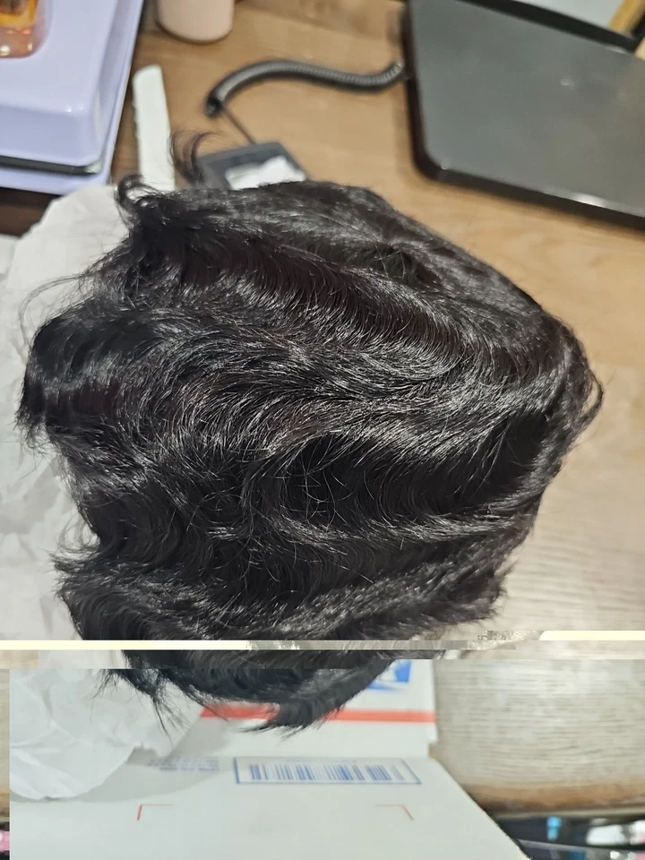 Nueva Peluca Africana Negra Rizada Corta Nuna Aspecto Natural Ajuste Real 22" Circunferencia Foto 4 de 4