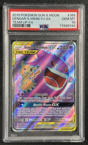 GENGAR & MIMIKYU GX PSA 10 2019 POKEMON SUN MOON TEAM UP GAMING #164/181 FA 6743