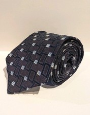 Ermenegildo Zegna Silk Tie Navy Blue Geometric Luxury Designer Necktie 3.5x57