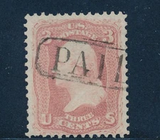 U. S. Scott #65 Used w/PSE and Beautiful "Paid" Cancel.