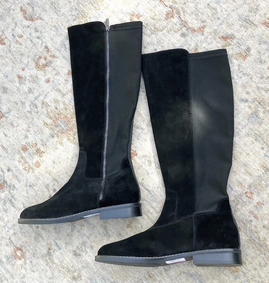 Donald Pliner NWOT Tall Leather Black Suede Low Heel Boots Sz 11 - Image 2 of 4