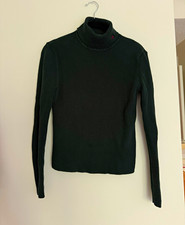 Lauren Ralph Lauren Dark Green Ribbed Knit Turtle Neck Sweater 100 Cotton