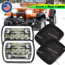 For 1987-1995 Jeep Wrangler Yj 7x6 Led Headlights Hilo Beamtail Lights Kit